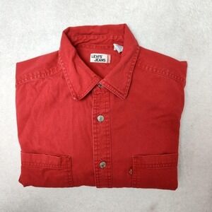 Levis Jean Shirt Mens M Red Metal Denim Button-Up Long Sleeve Collared Western